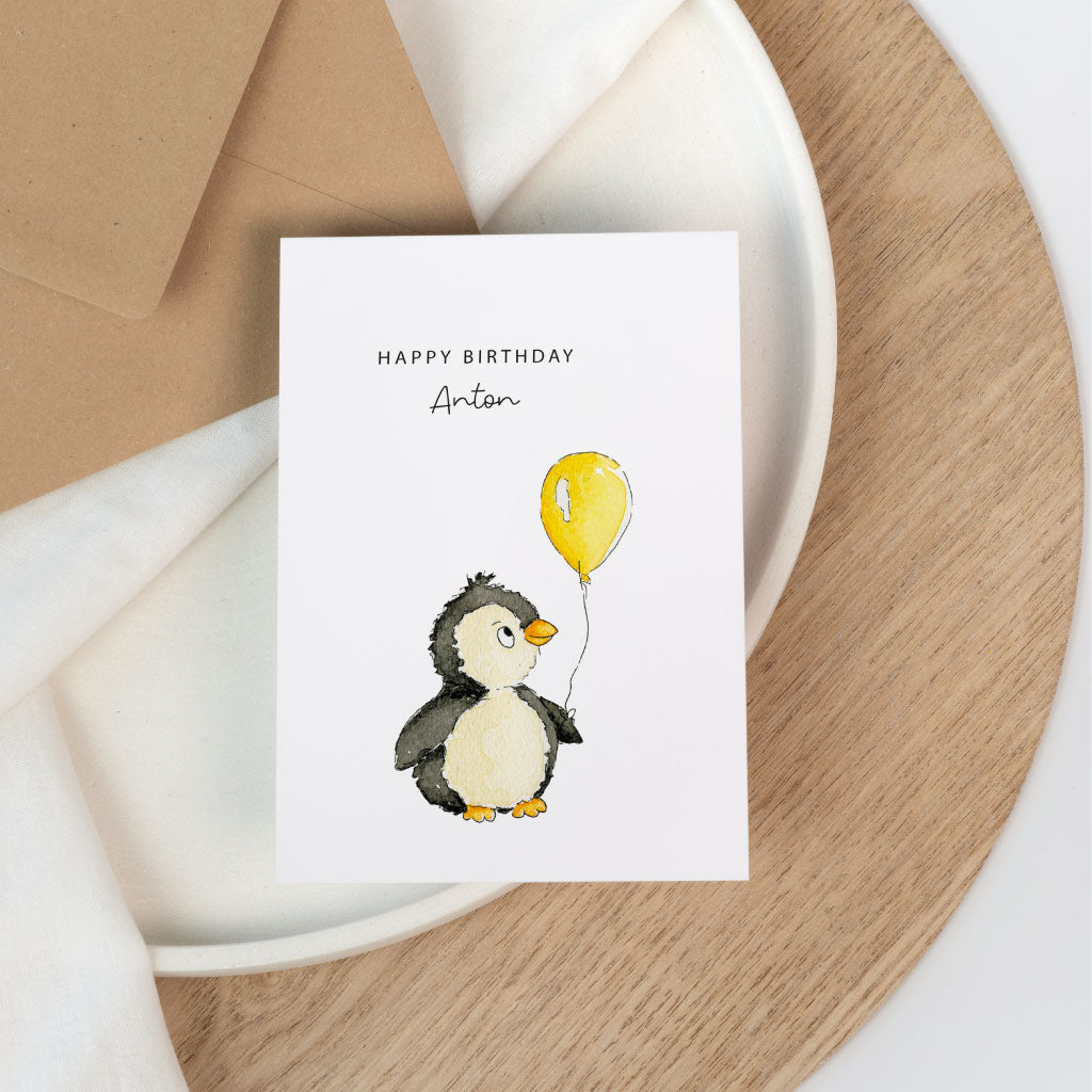 Personalisierbare Geburtstagskarte mit Pinguin
