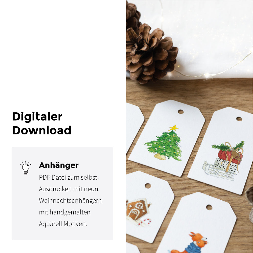 Kostenlose DIN A4 Vorlage mit 9 Geschenkanhängern für Weihnachten