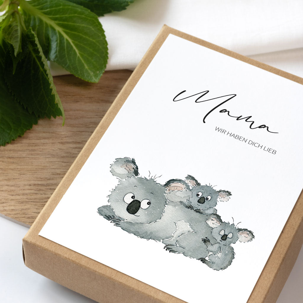 Detail des Motivs mit Koalas außen auf der Box