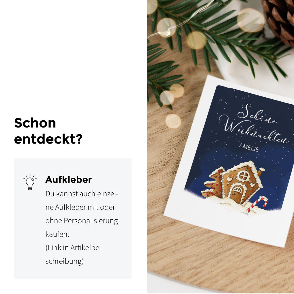 Aufkleber mit winterlichem Aquarellmotiv für Weihnachts-Grabkerzen, wahlweise mit Namen – liebevolle Gestaltung für das Grab von Sternenkindern.