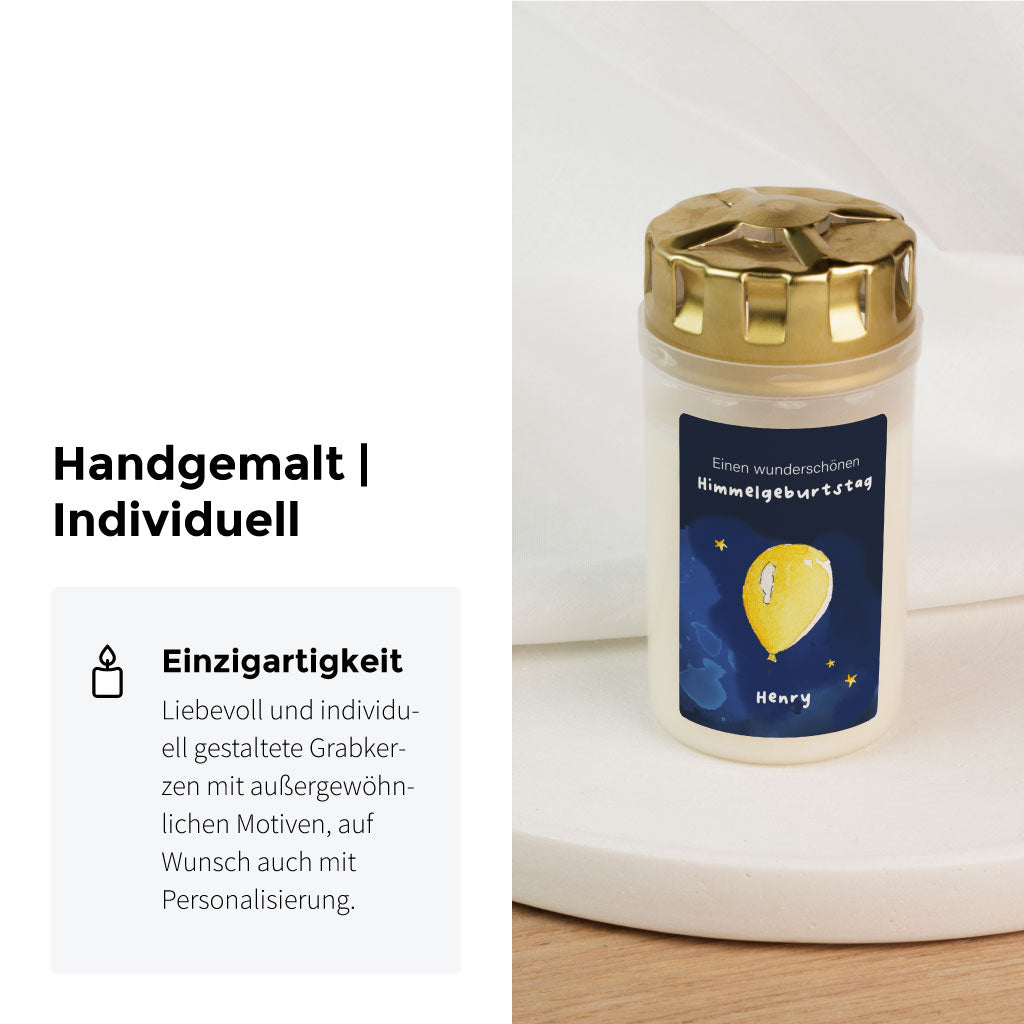 Handgemaltes Aquarell Motiv mit Luftballon im Himmel und Sternen