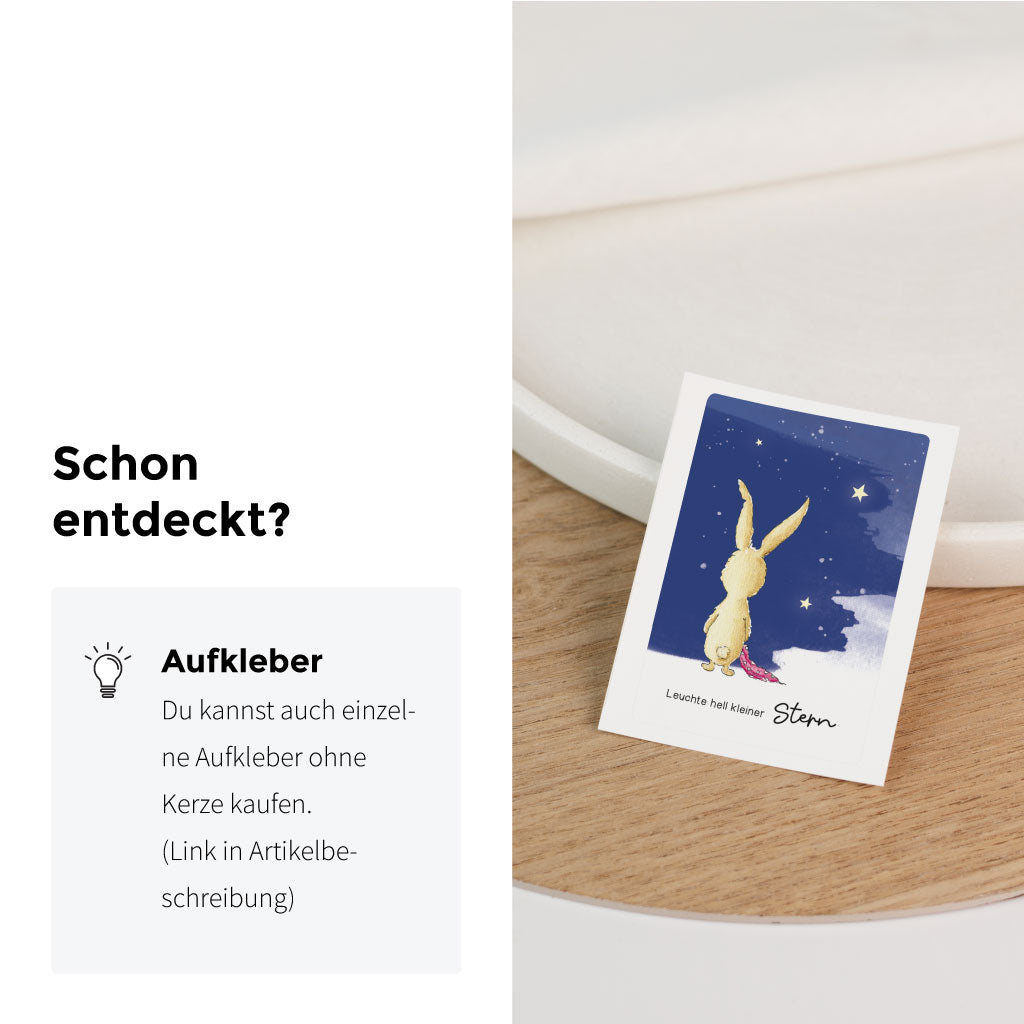 Die Aufkleber gibt es auch einzeln zum selbst auf eine Kerze aufkleben