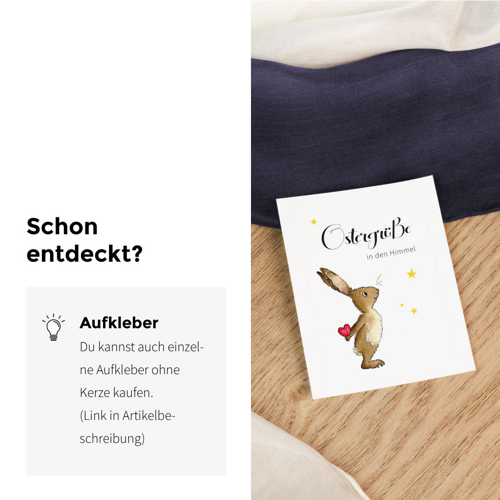Die Aufkleber gibt es auch einzeln zum selbst auf eine Kerze aufkleben