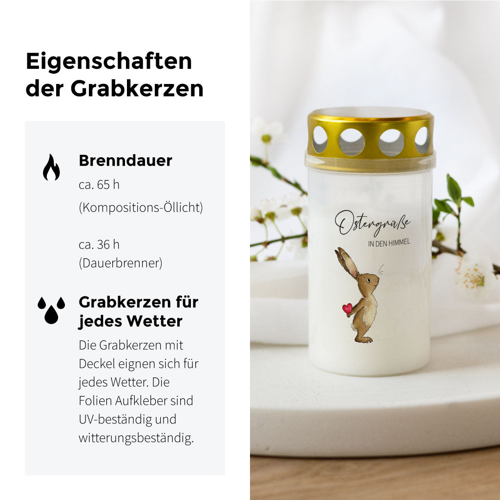 Eigenschaften der Grablichter wie Wetterfestigkeit und Brenndauer
