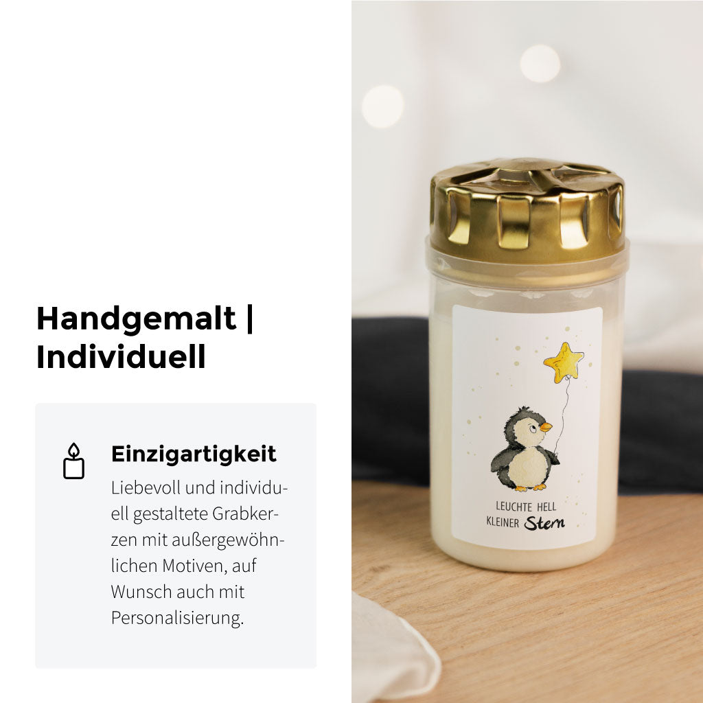 Handgemaltes Aquarell Motiv mit kleinem Pinguin und Luftballon