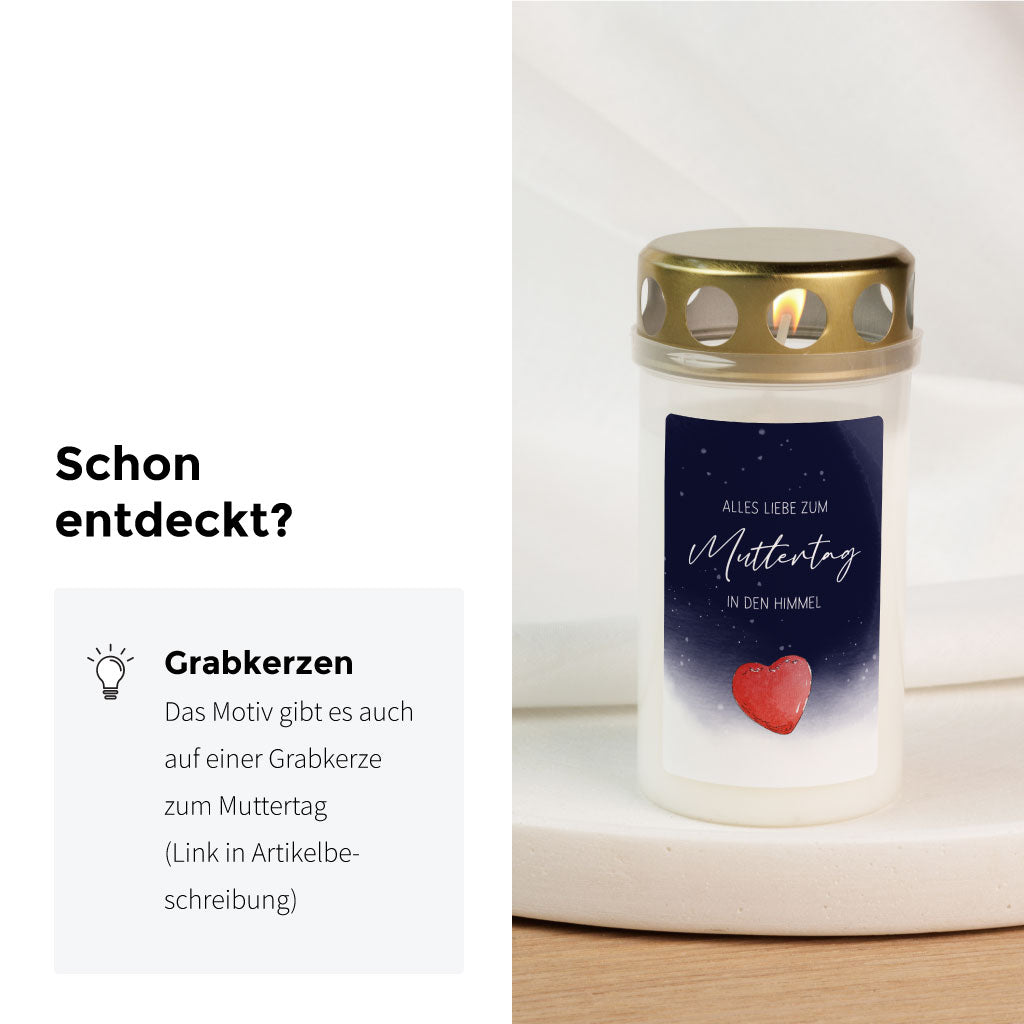 Das Motiv gibt es auch auf einer Grabkerze zum Muttertag