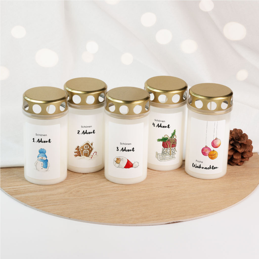 5-teiliges Grablicht Set für die Adventszeit und Weihnachten