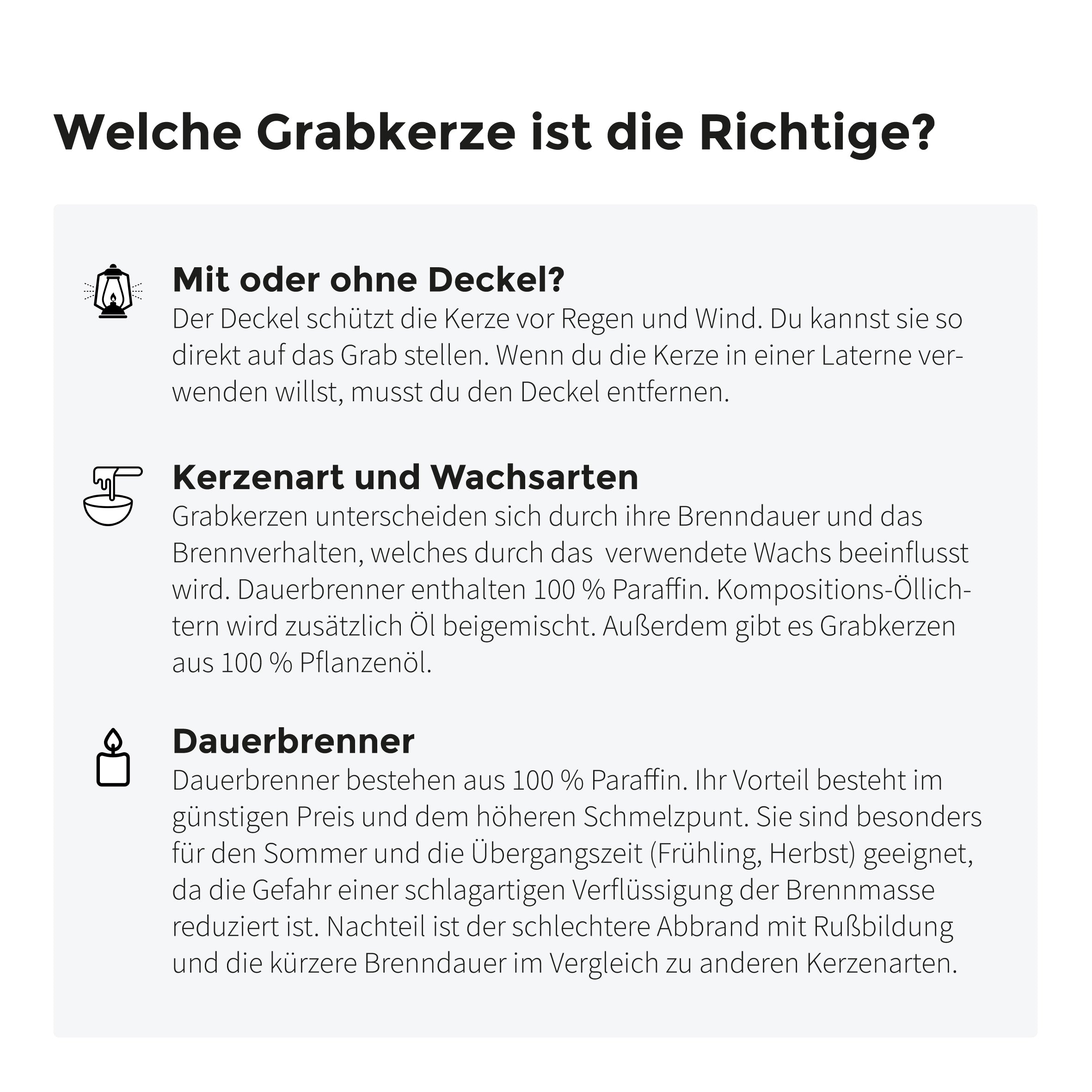 Welche Grabkerze ist die Richtige? Erklärung der Eigenschaften.