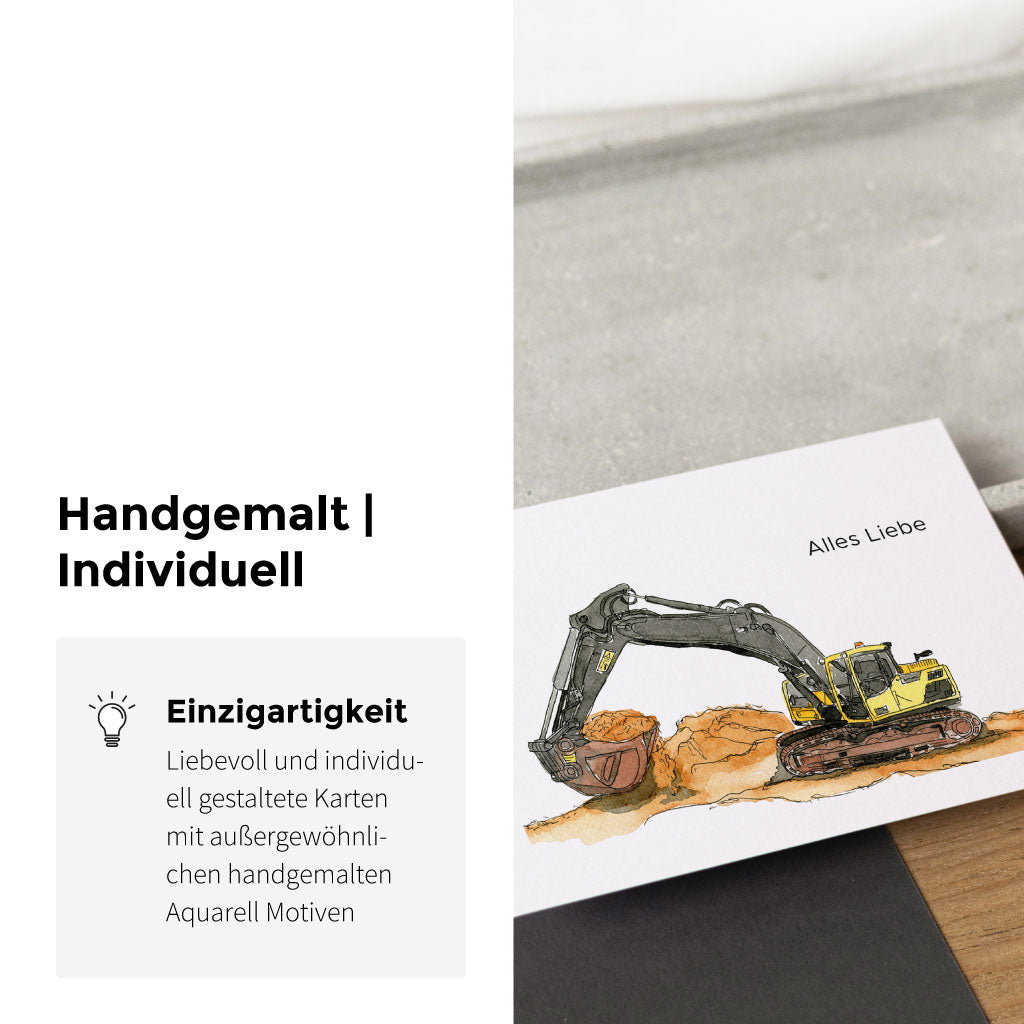 Handgemaltes Aquarell Motiv mit Bagger