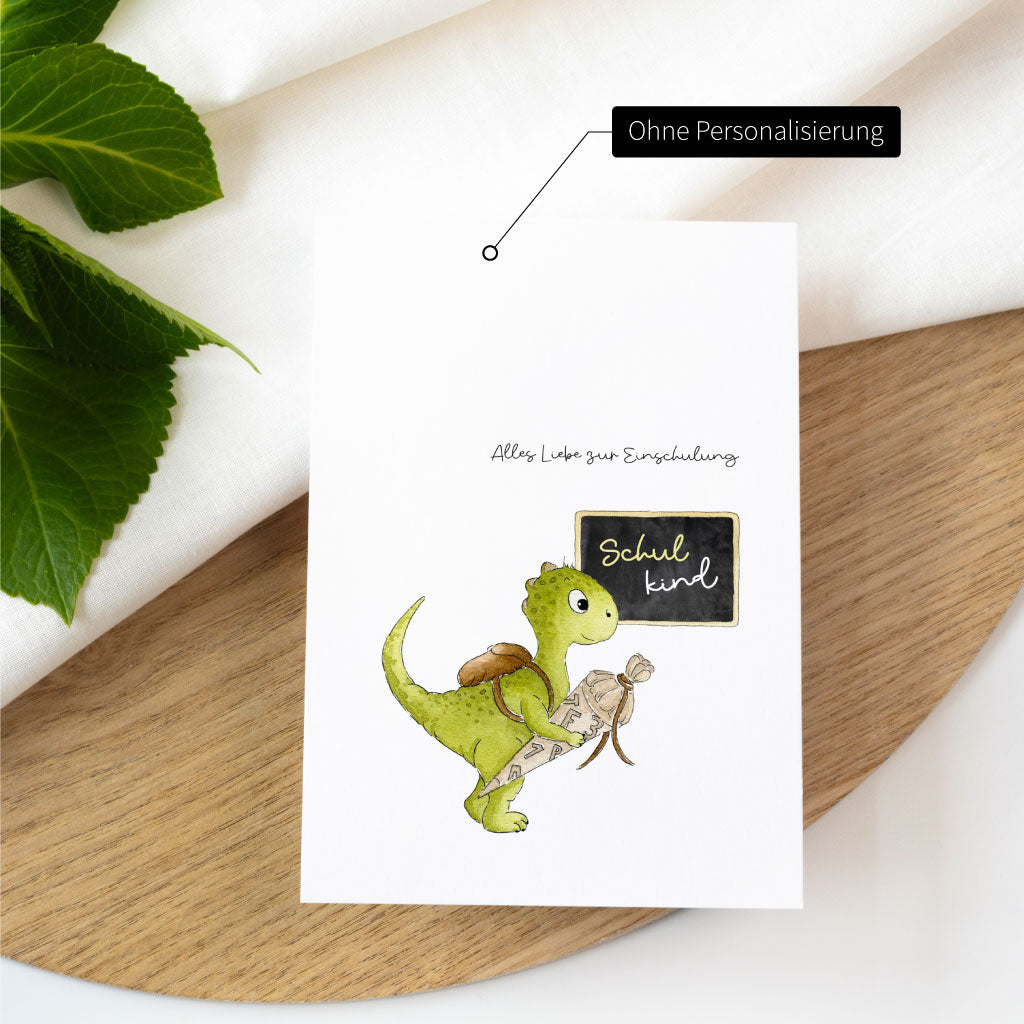 Karte Aquarell Dino ohne Name und Umschlag aus Kraftpapier