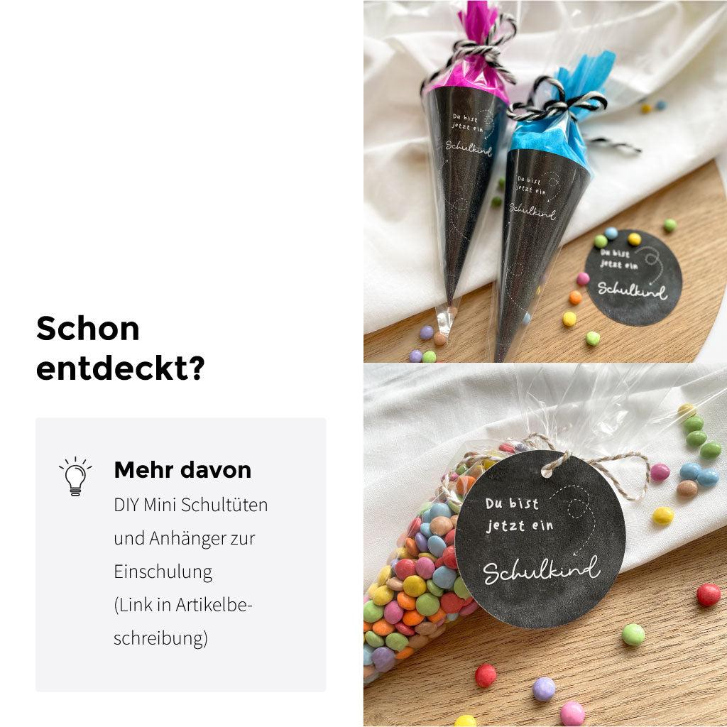 Schulkind Produkte zur Einschulung: Karte, Geschenkbox, Anhänger, DIY Schultüte und Download Bastelvorlage