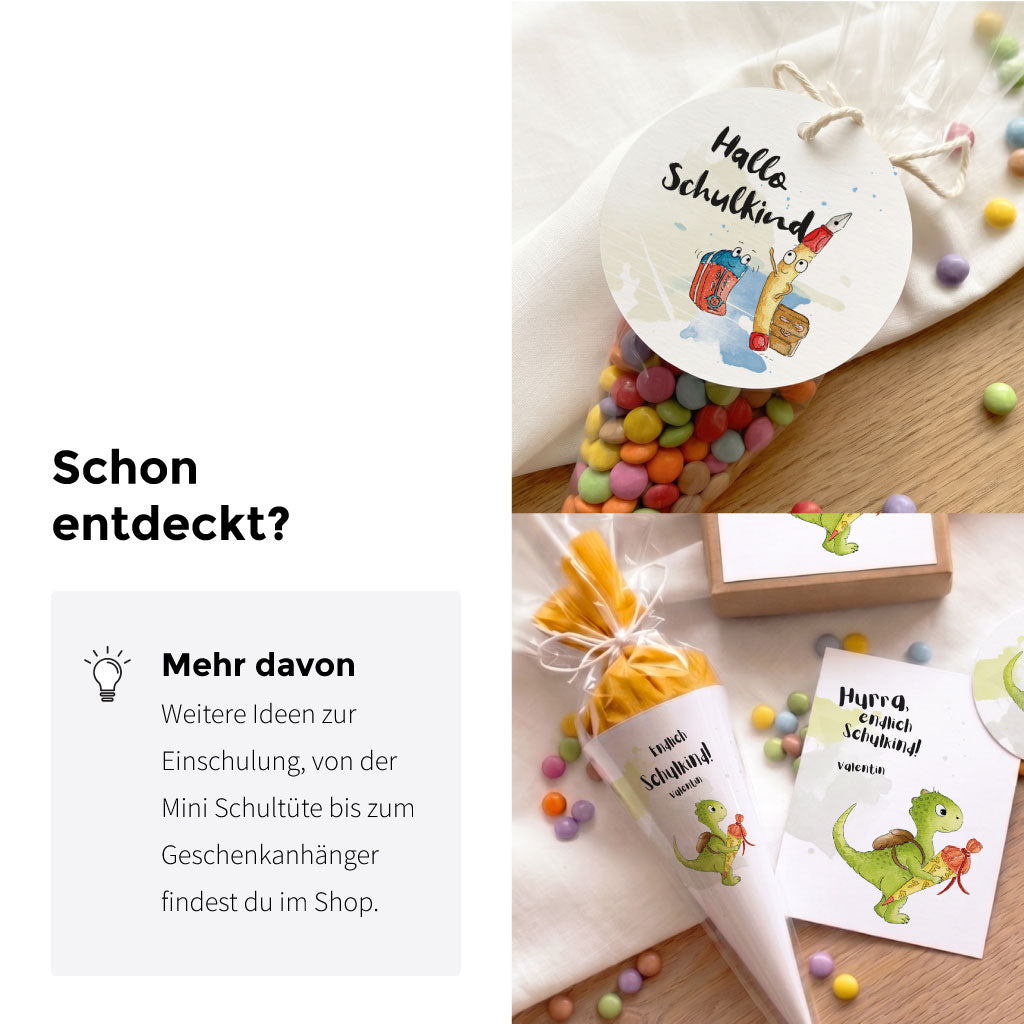 Weitere personalisierbare Geschenke und Karten zur Einschulung im Shop entdecken.