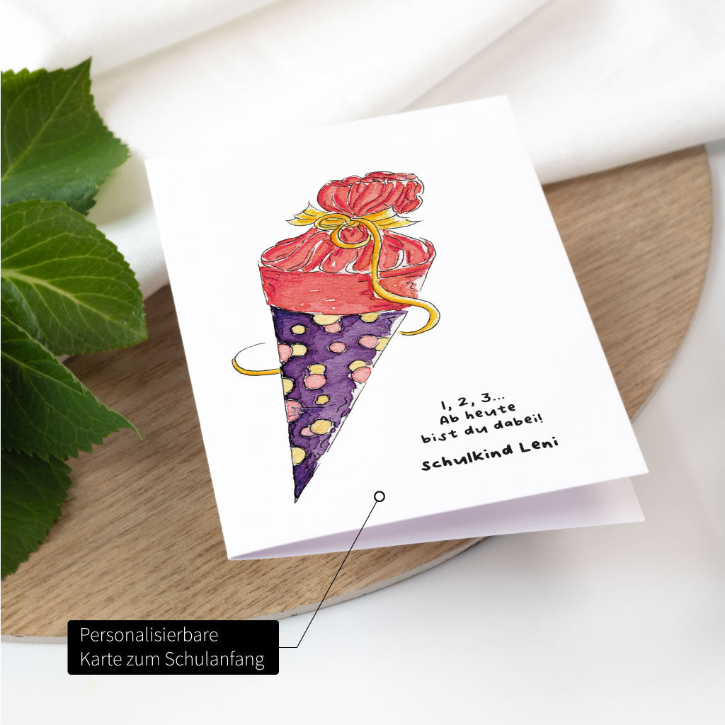 Aquarell Motiv mit Schultüte für Mädchen und Jungen