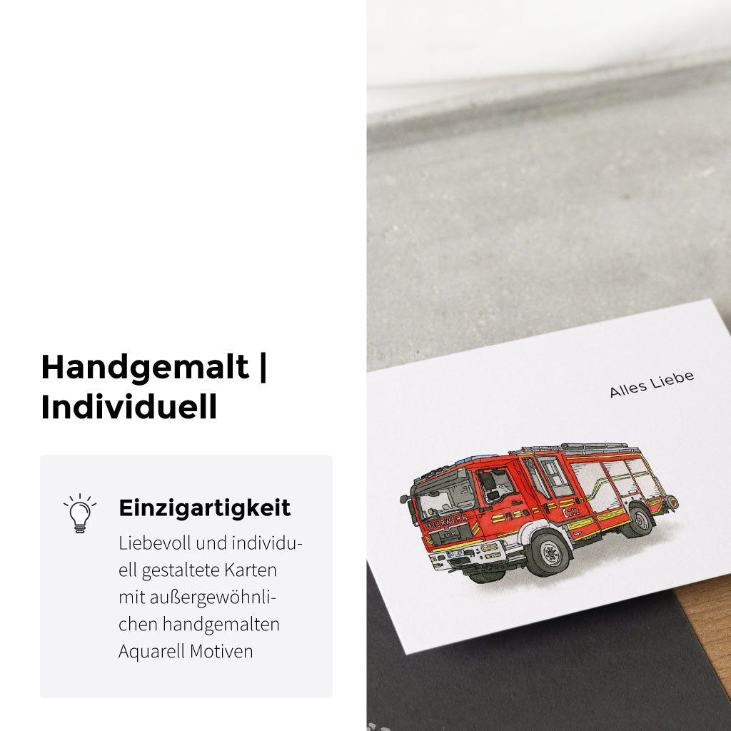 Handgemaltes Aquarell Motiv mit Feuerwehr