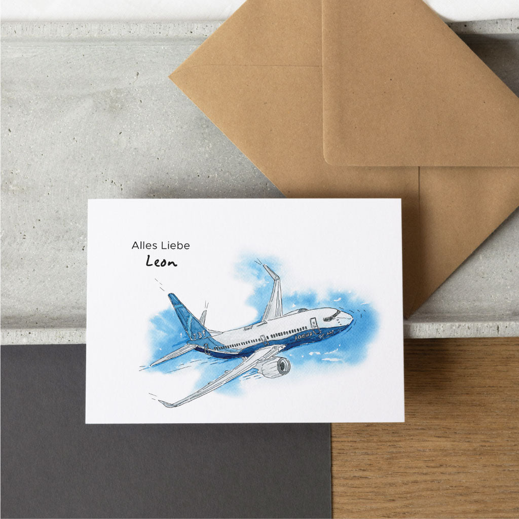 Personalisierbare Glückwunschkarte mit Flieger im Himmel