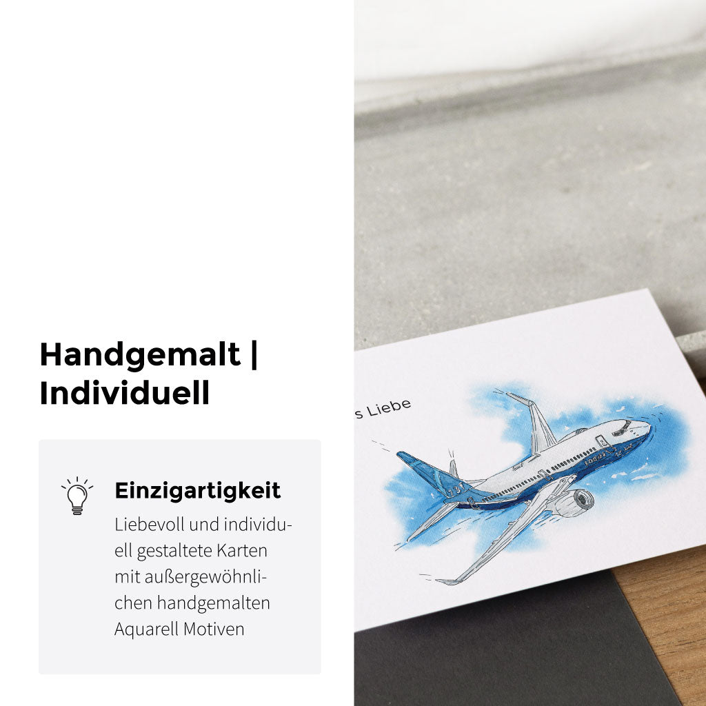Handgemaltes Aquarell Motiv mit Flieger