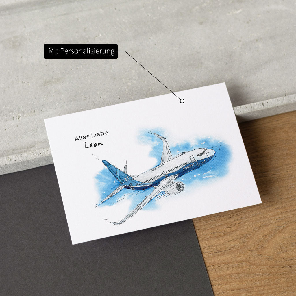 Personalisierte Klappkarte mit Namen und Flugzeug Motiv