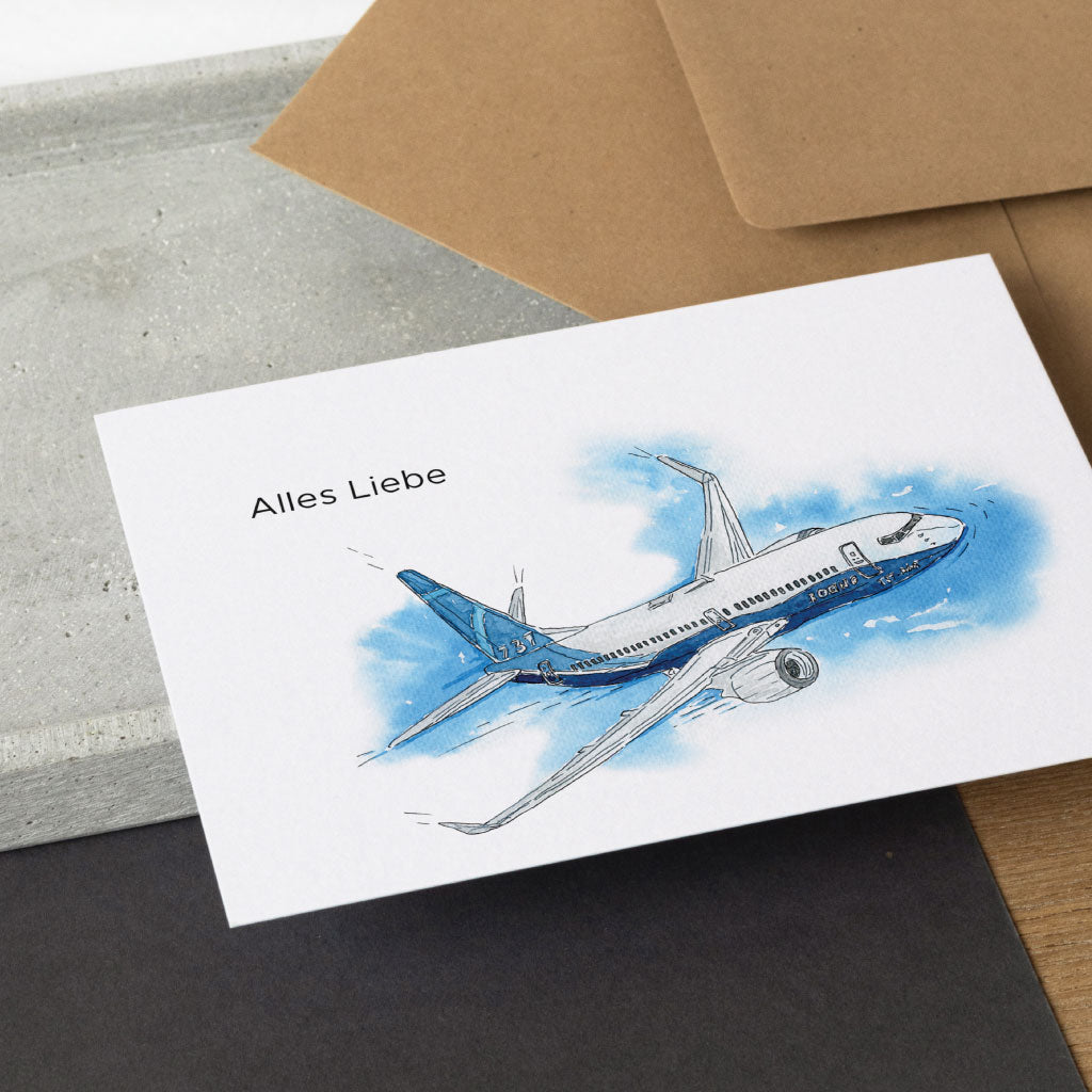 Geburtstagskarte mit handgemaltem Flugzeug