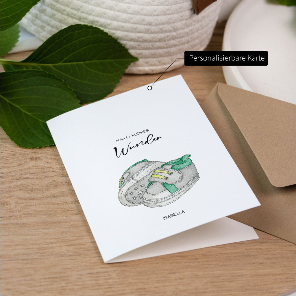 Personalisierbare Glückwunschkarte zur Geburt eines Babys mit handgemaltem Aquarellmotiv, liebevoll gestaltete Geburtskarte für Eltern