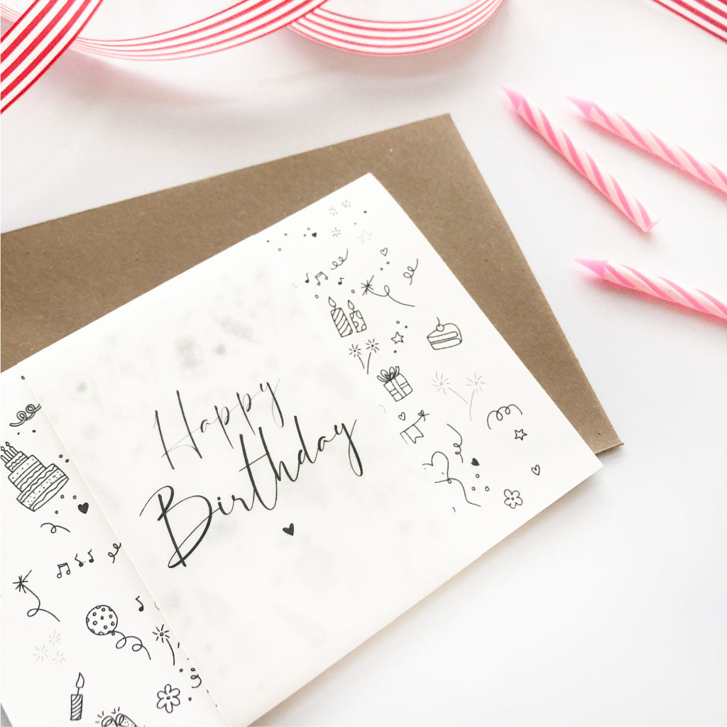 Geburtstagskarte mit Banderole aus Transparentpapier "Happy Birthday"