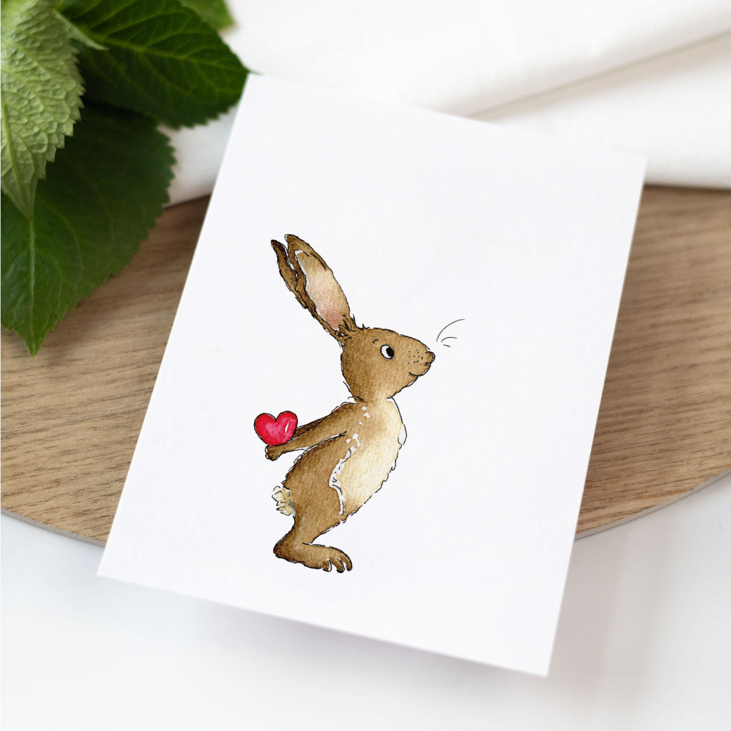 Karte mit Hase und Herz zum Valentinstag, Geburtstag oder zur Aufmunterung