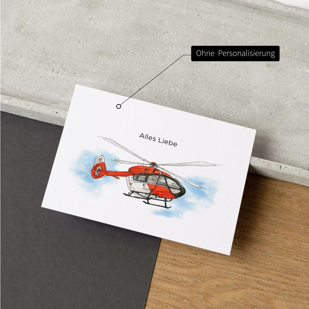 Geburtstagskarte mit Hubschrauber Aquarell Motiv