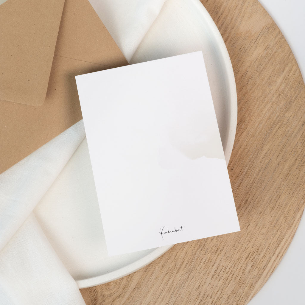 Rückseite der Glückwunschkarte mit schlichtem Design und Funkenbunt Signatur