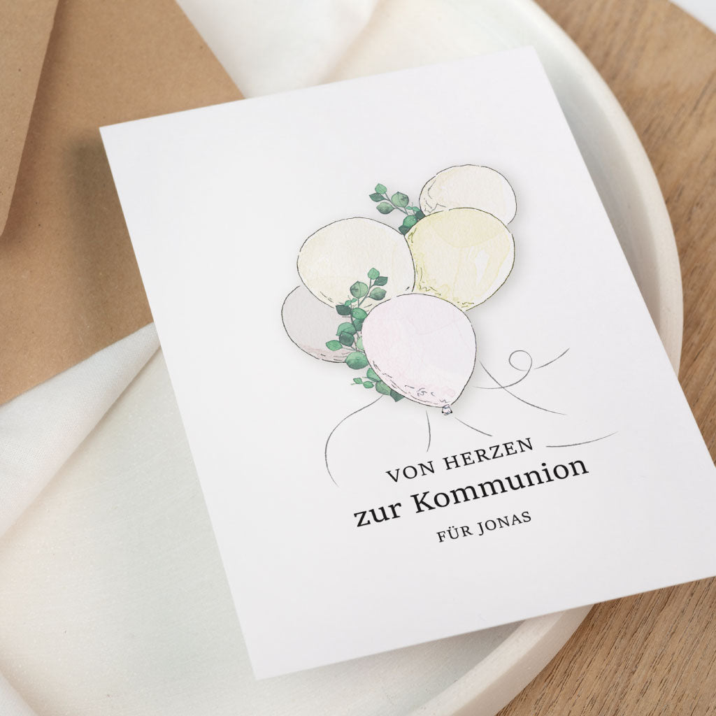 Hochwertige Karte zur Kommunion als perfekte Ergänzung für dein Geldgeschenk an das Feierkind.