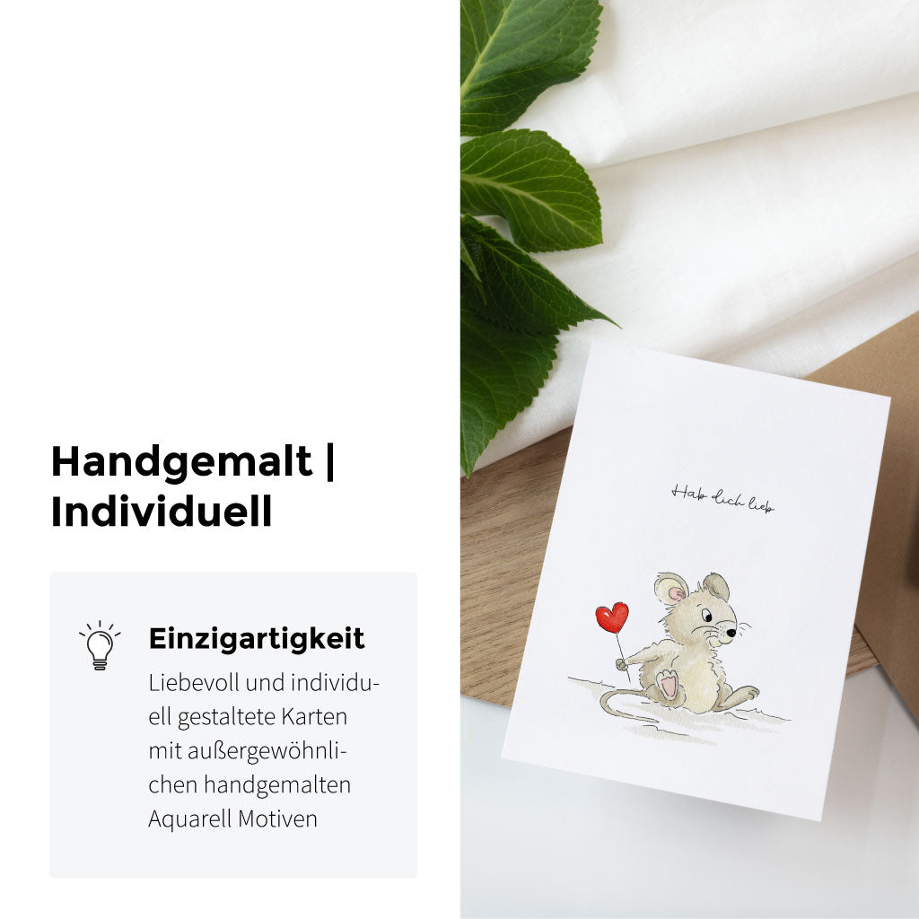 Handgemaltes Aquarell Motiv mit kleiner Maus