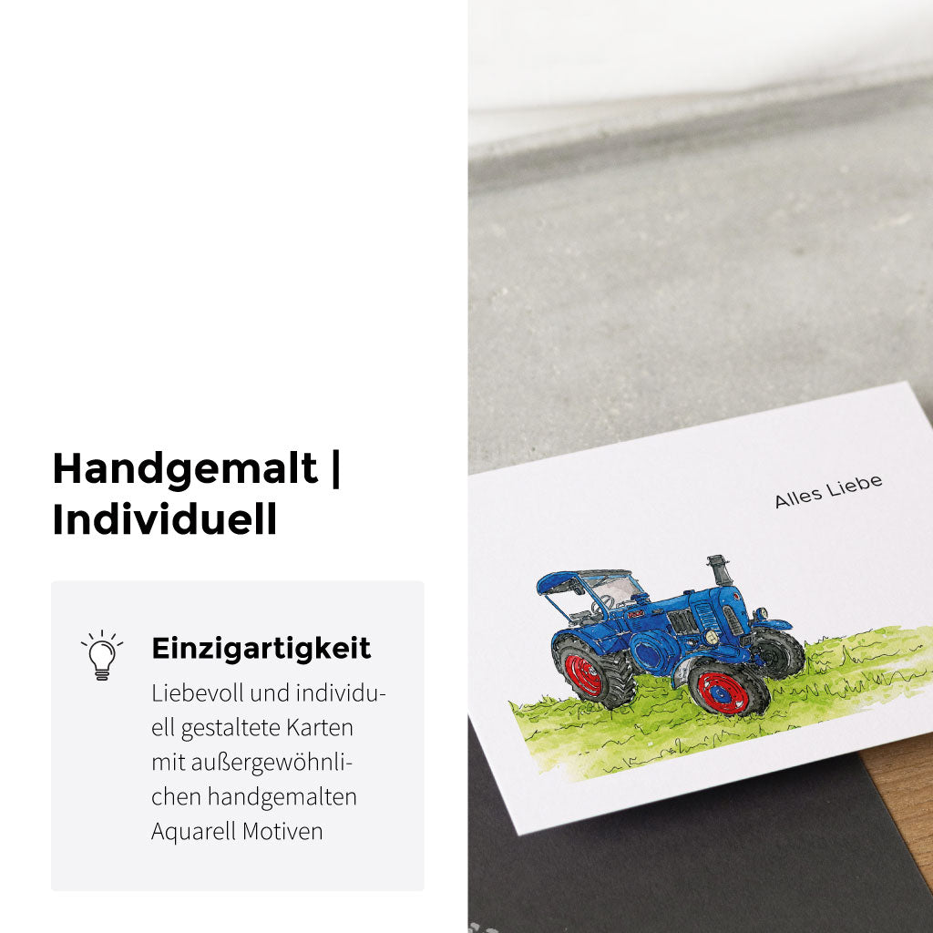Handgemalter Aquarell Vintage Traktor