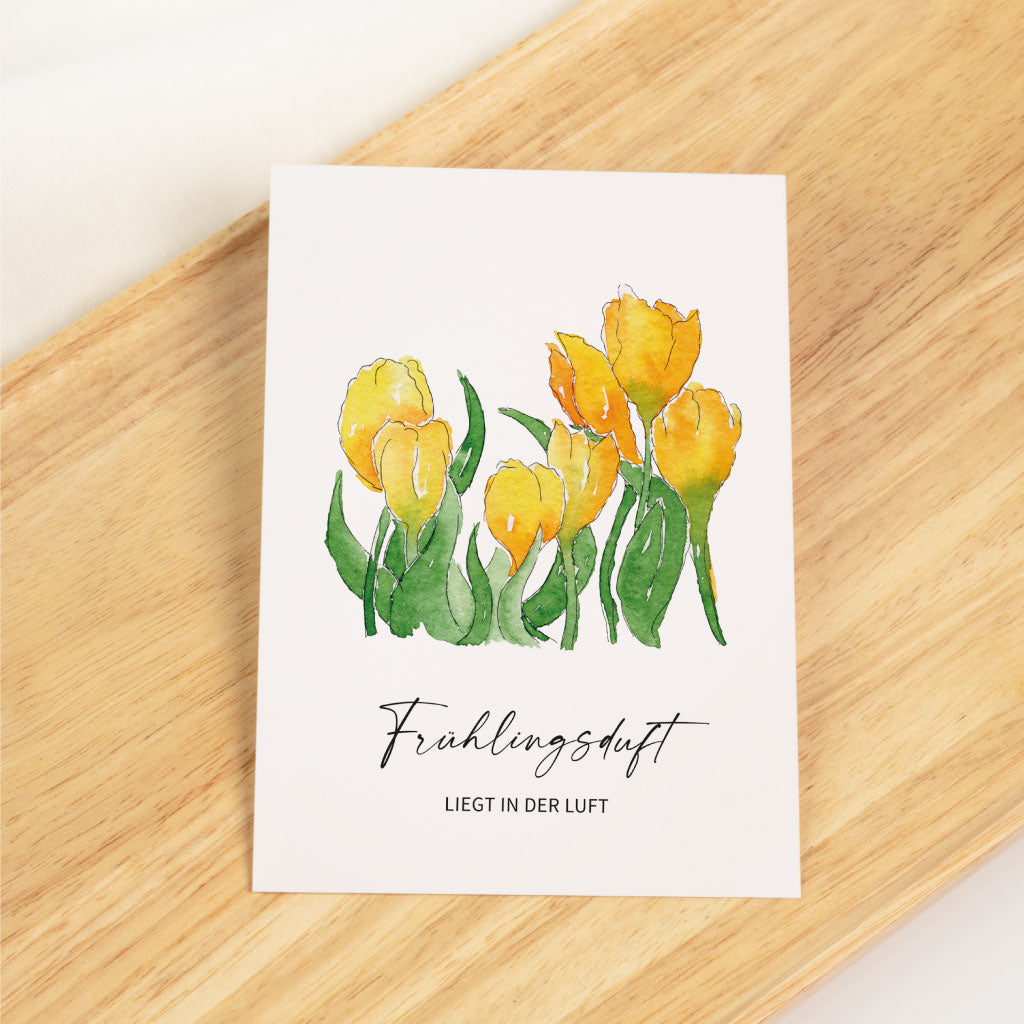 Aquarell Frühlingsblumen in gelb und grün