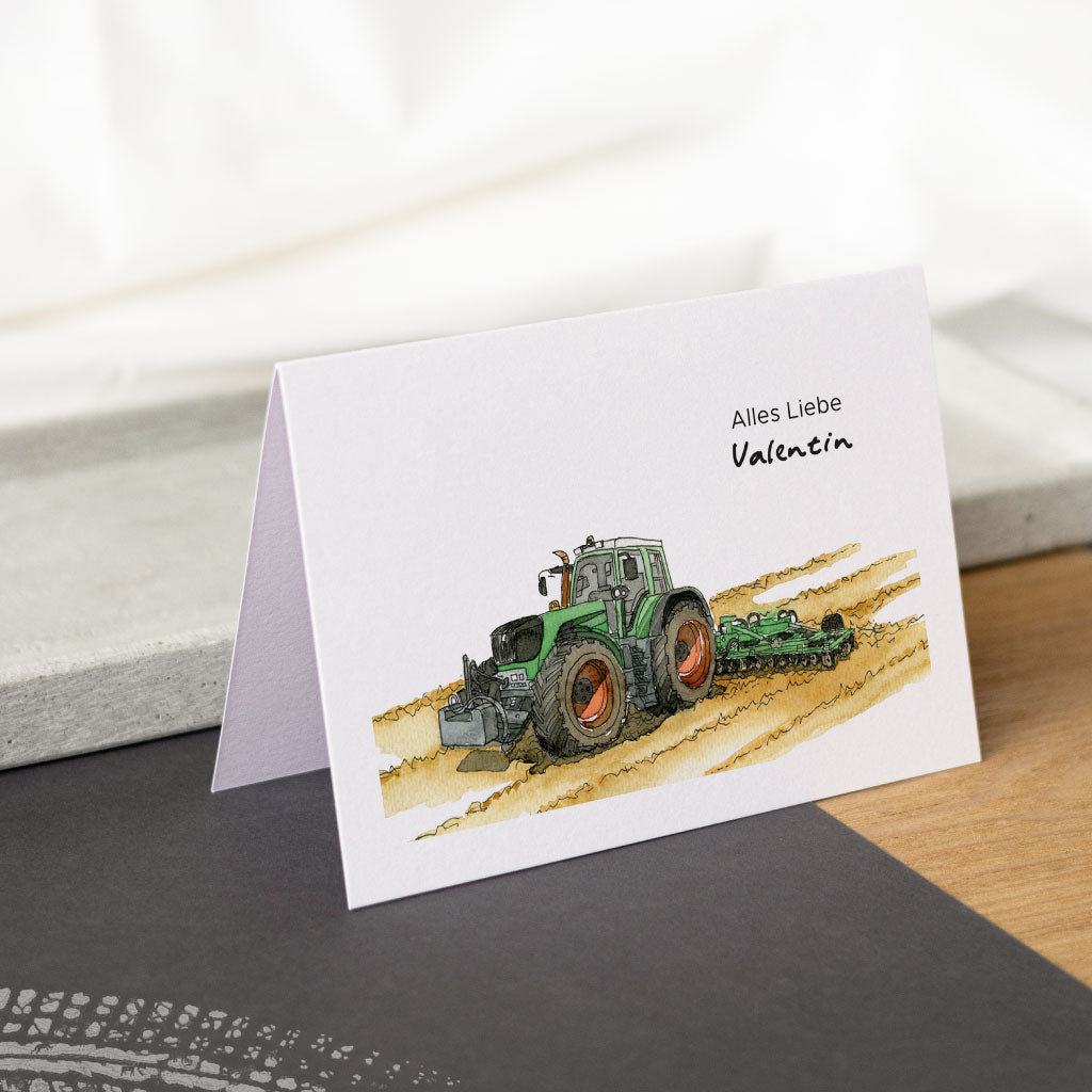 Aquarell Motiv mit Traktor in der Landwirtschaft und Bauernhof