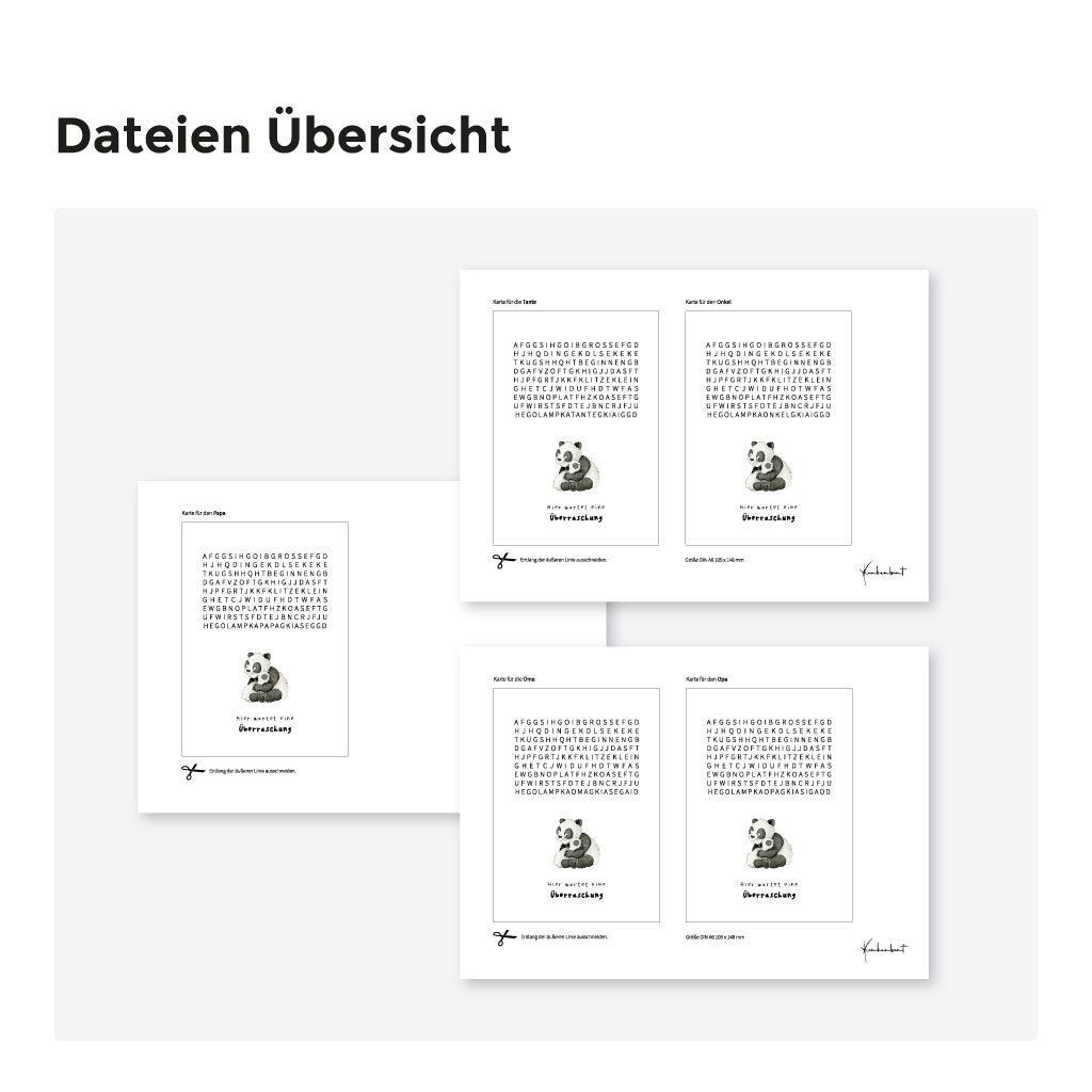 Drei Seiten mit 5 Kartenvorlagen zum selbst Ausdrucken