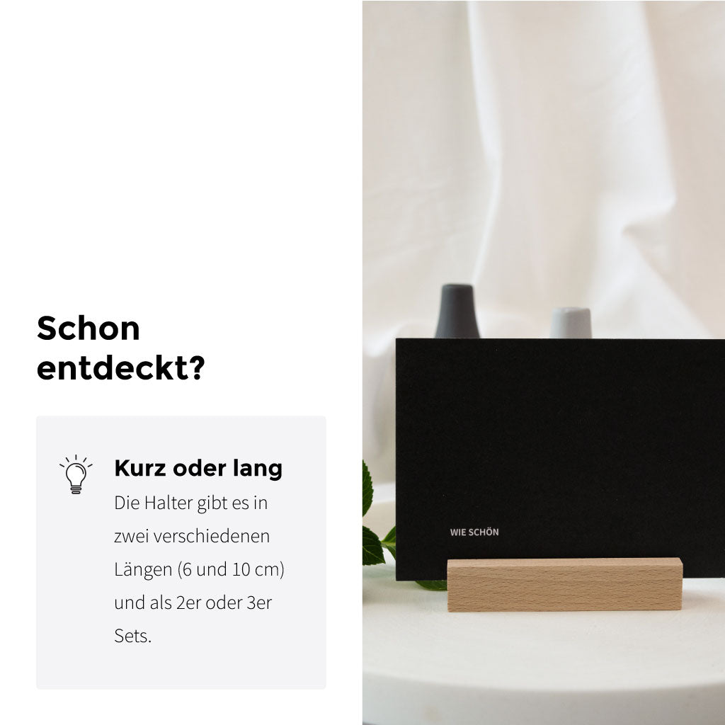 Kartenständer aus Buchenholz in zwei Längen erhältlich, als Set ideal für Fotos, Karten oder Tischdekoration bei Hochzeiten.