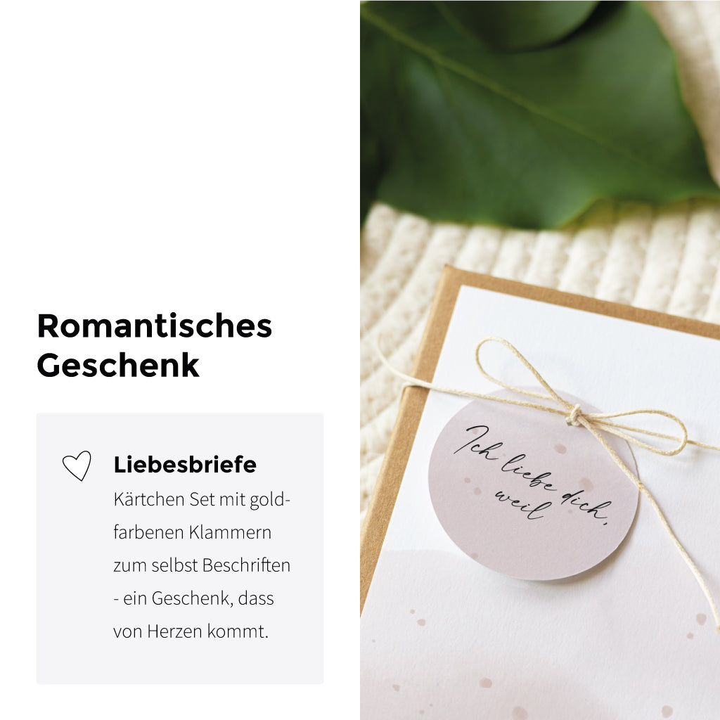 Geschenkbox mit handgemalter Karte und rundem Anhänger, ideal als romantisches Geschenk mit Liebesbriefcharakter für besondere Anlässe wie Valentinstag oder Hochzeitstag.