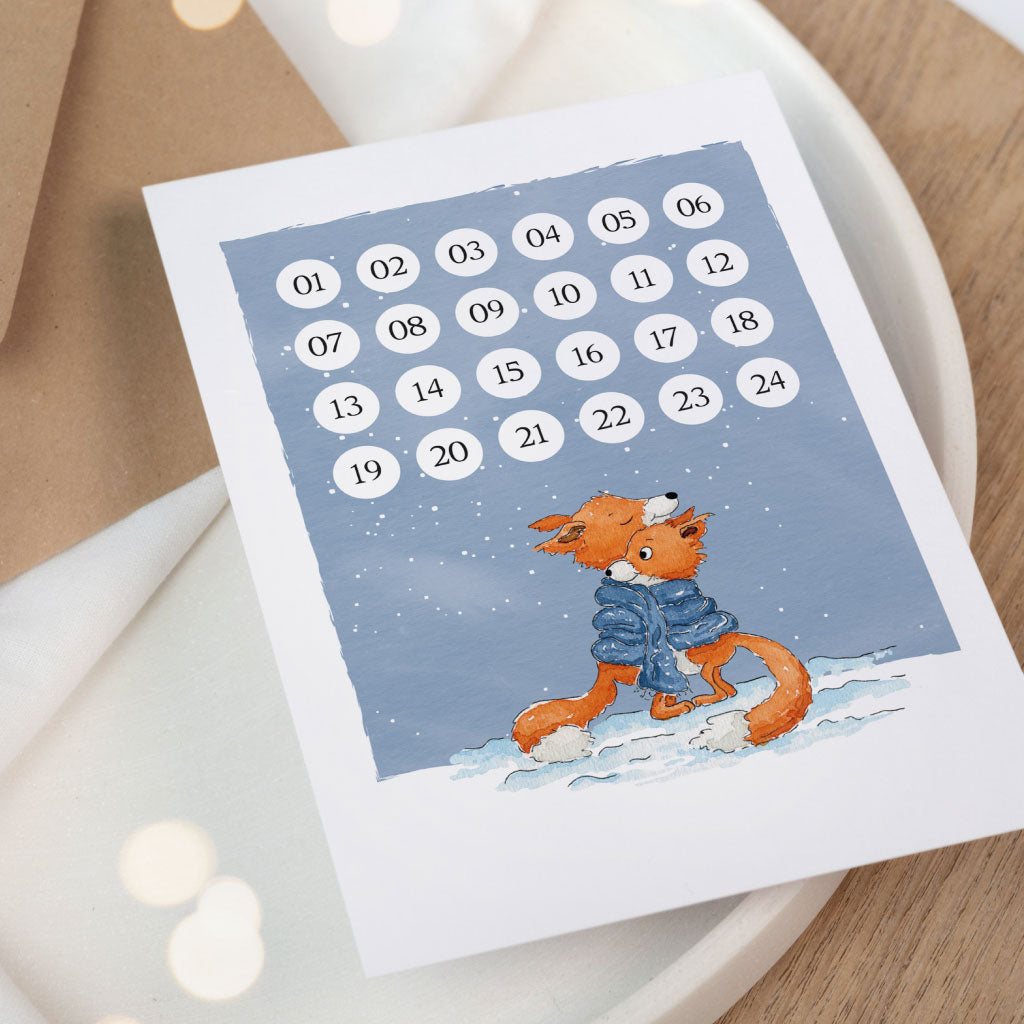 Zwei kuschelnde Füchse in Schal eingewickelt als Motiv