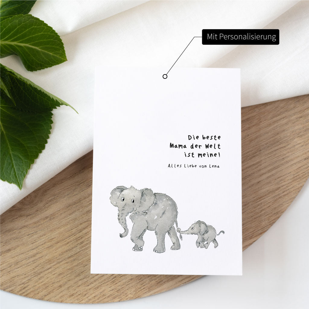 Karte mit Namen und Text "Die beste Mama der Welt ist meine"