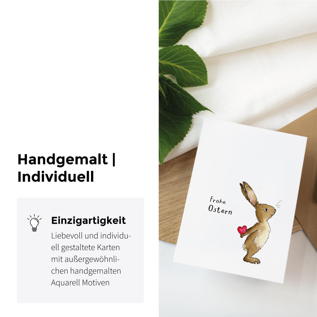 Handgemaltes Aquarell mit braunem Osterhase