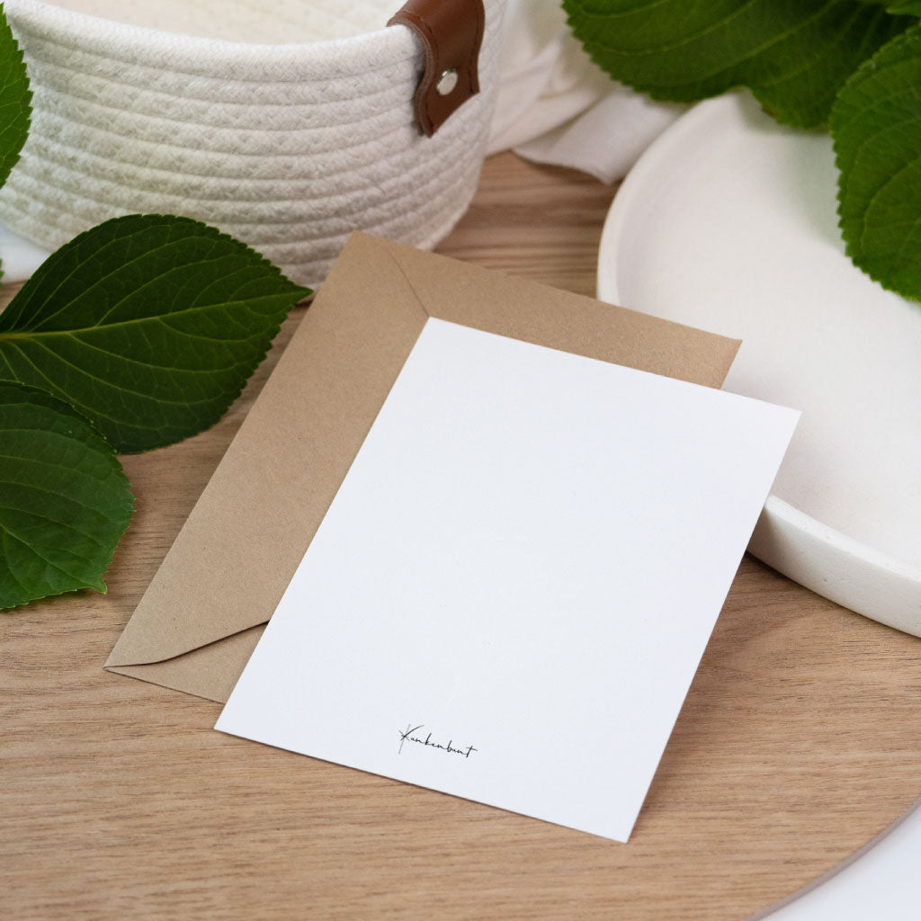 Rückseite der Osterkarte als schlichte Aquarell Postkarte, Klappkarte passend zum handgemalten Oster Motiv.