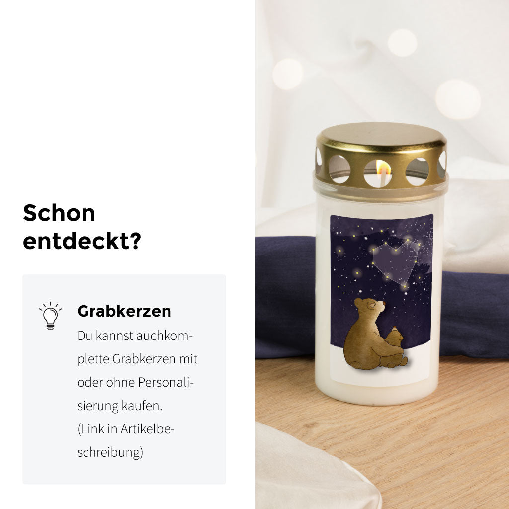Im Shop sind ebenfalls komplette Grabkerzen mit Motiv erhältlich