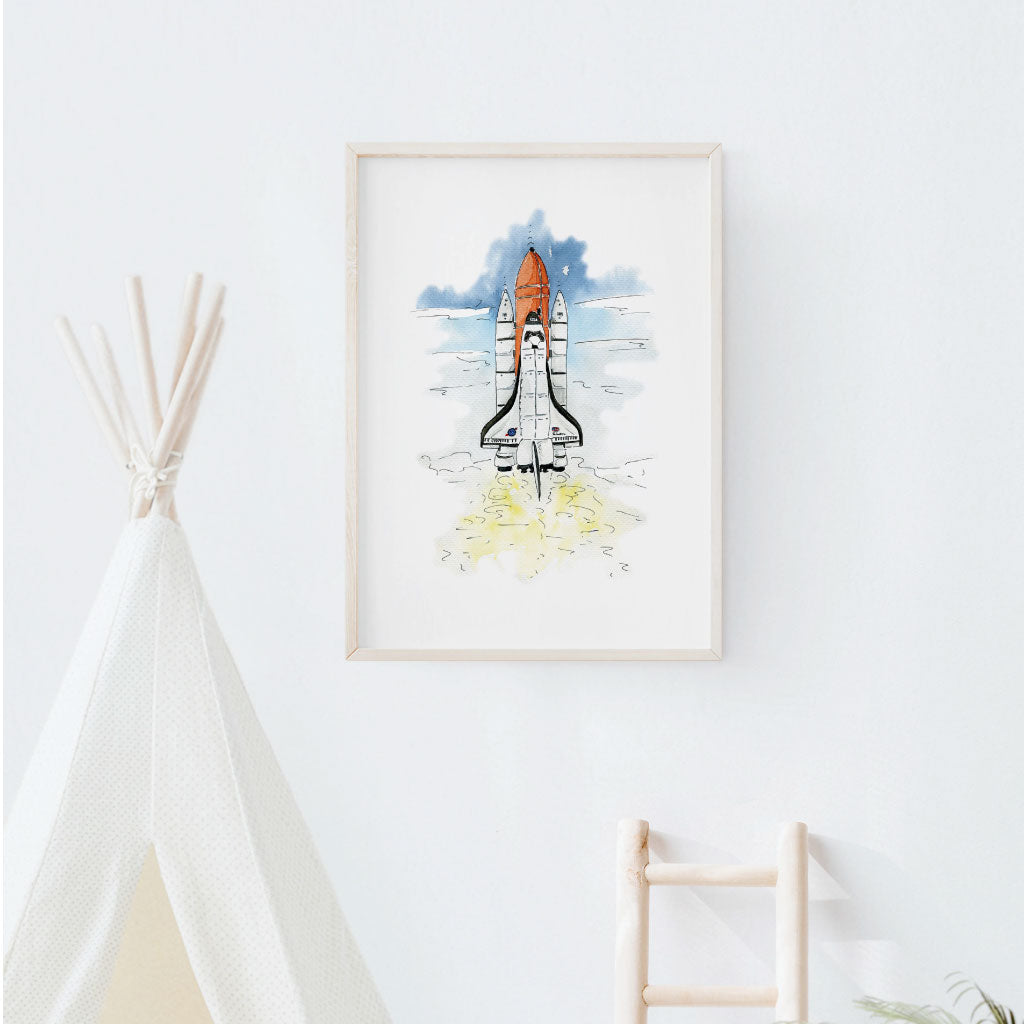 Raketen Bild hängt im Kinderzimmer an der Wand als Dekoration