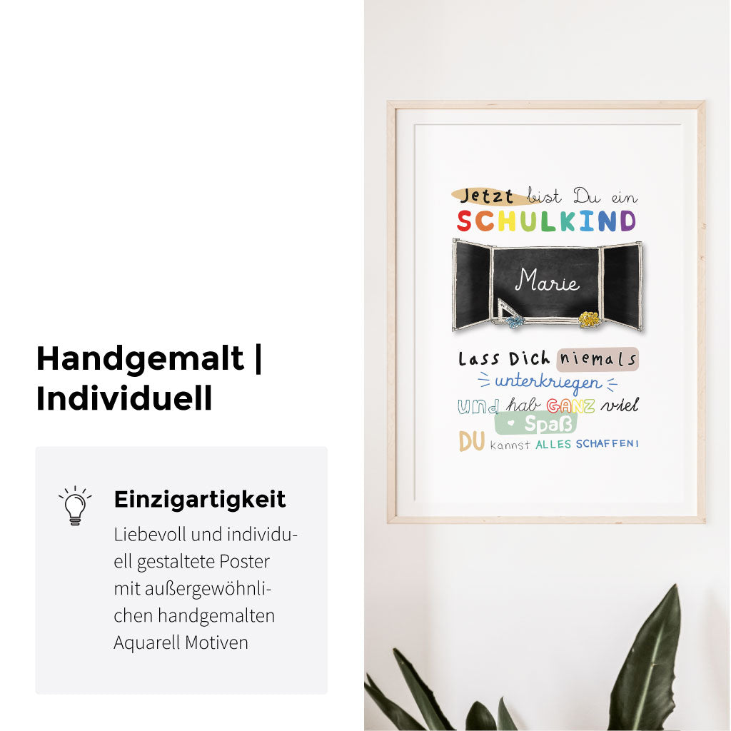 Handgemalte Aquarell Tafel mit Name des Schülers
