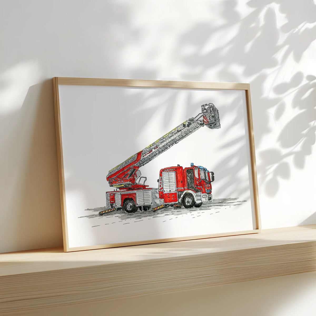 Fahrzeug Poster - Feuerwehr mit Drehleiter
