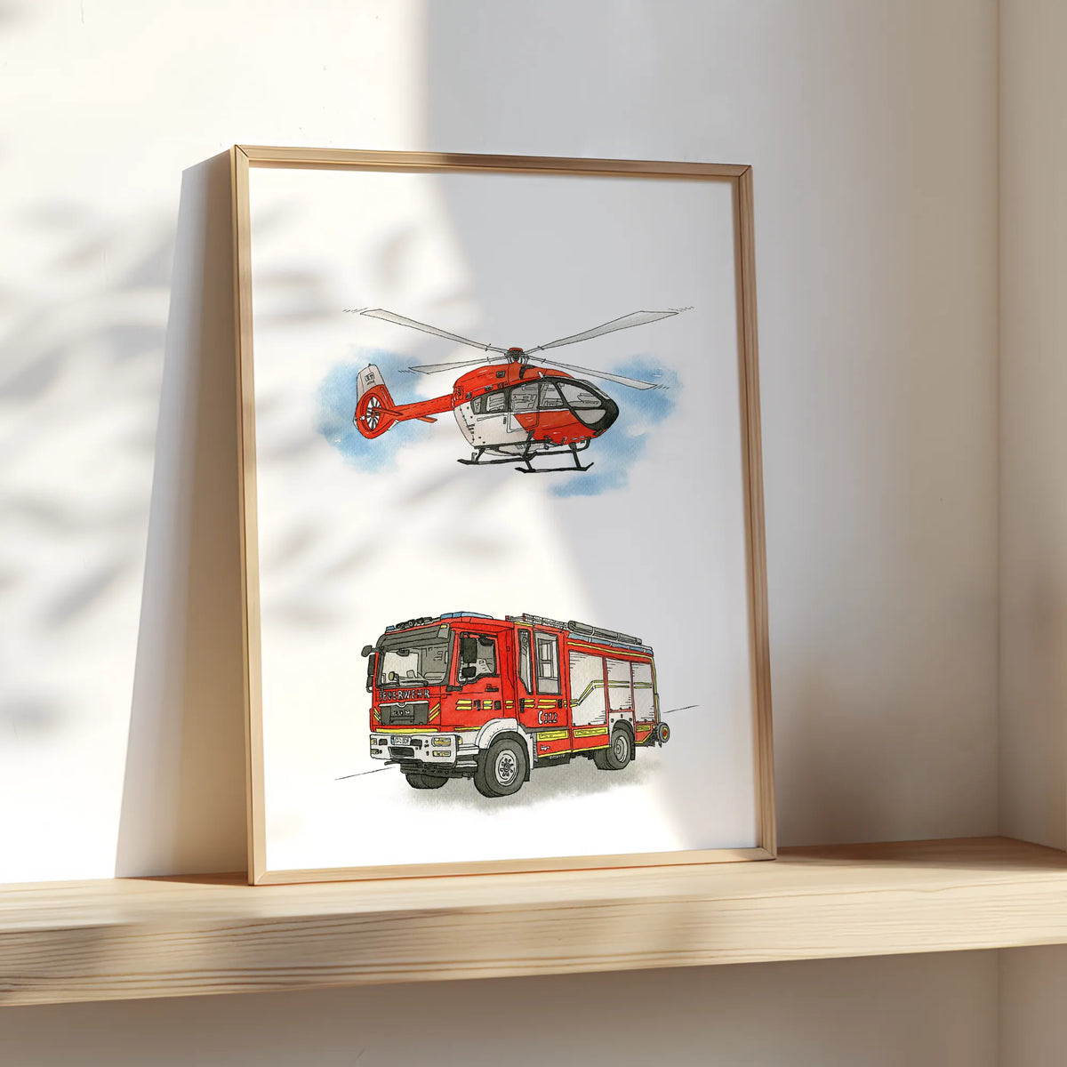 Fahrzeug Poster - Feuerwehr und Hubschrauber