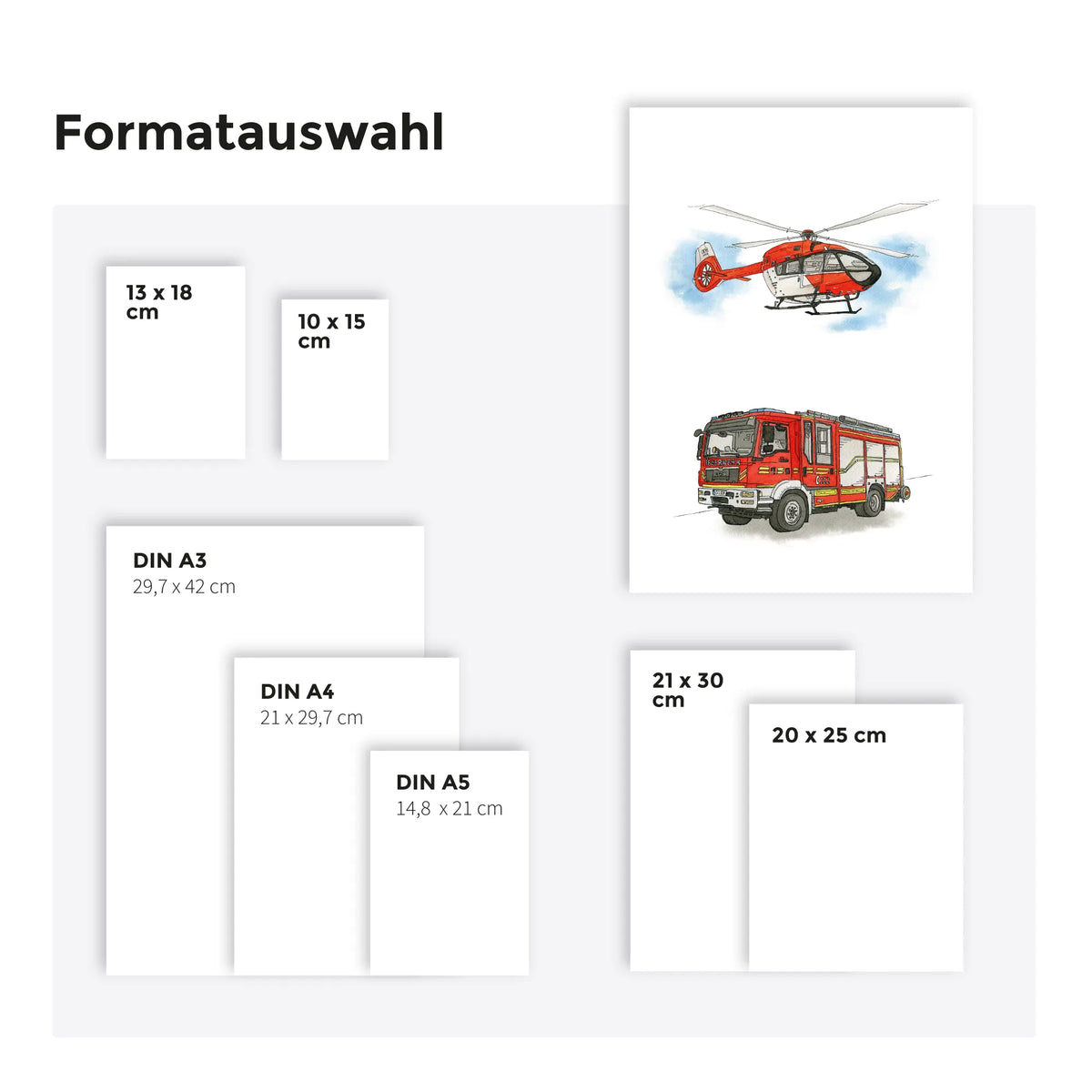 Fahrzeug Poster - Feuerwehr und Hubschrauber