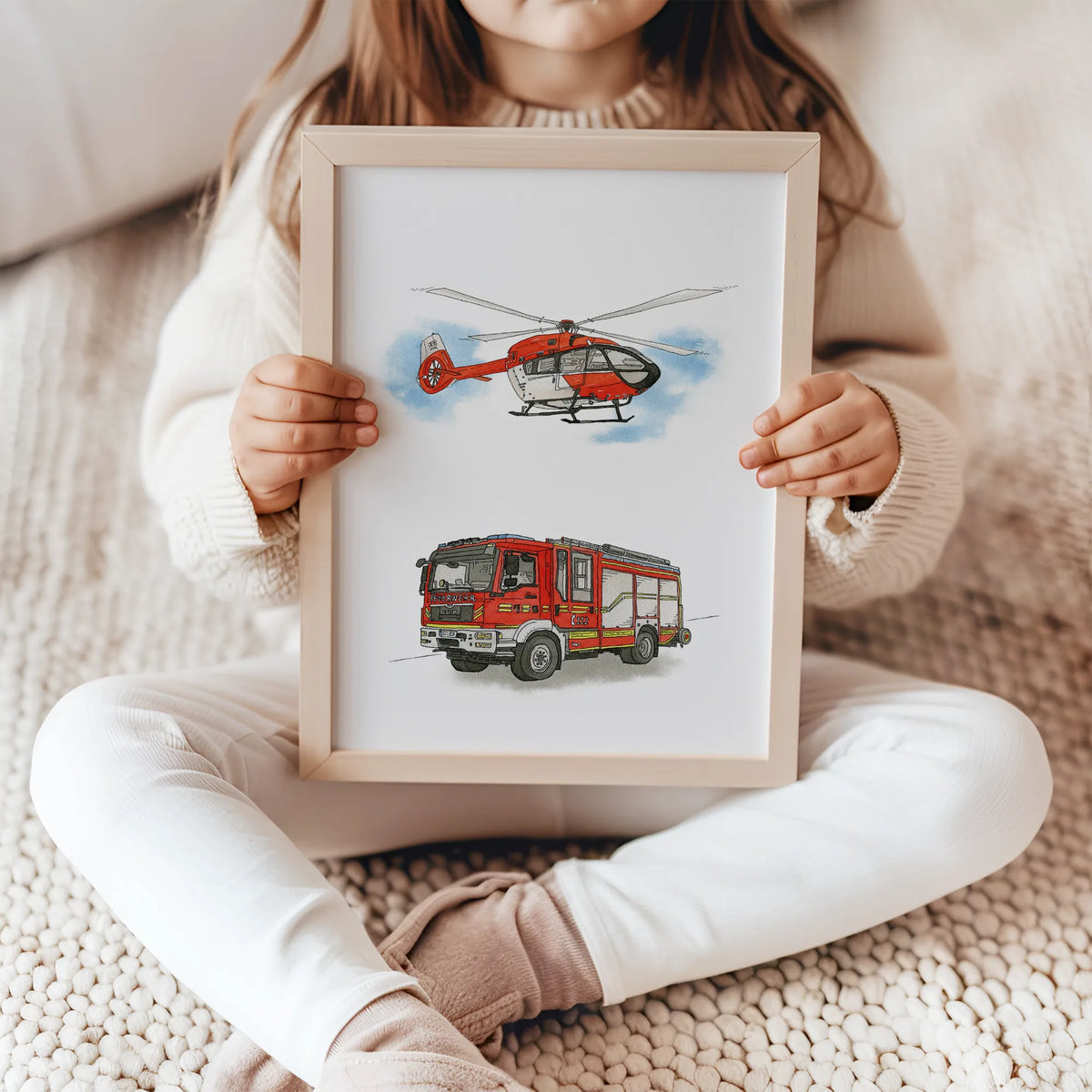 Fahrzeug Poster - Feuerwehr und Hubschrauber