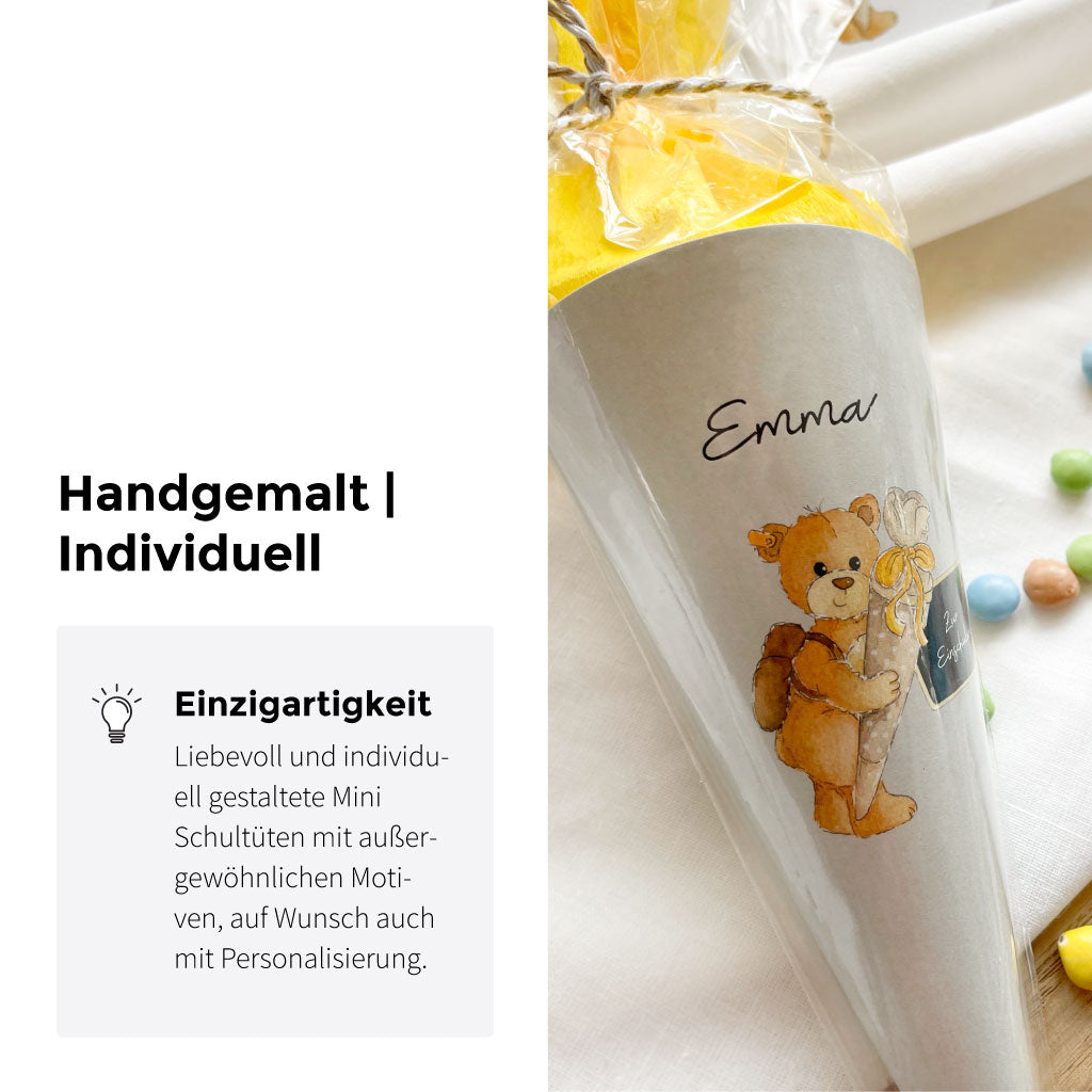 Handgemaltes Aquarell Motiv mit Teddybär zur Einschulung
