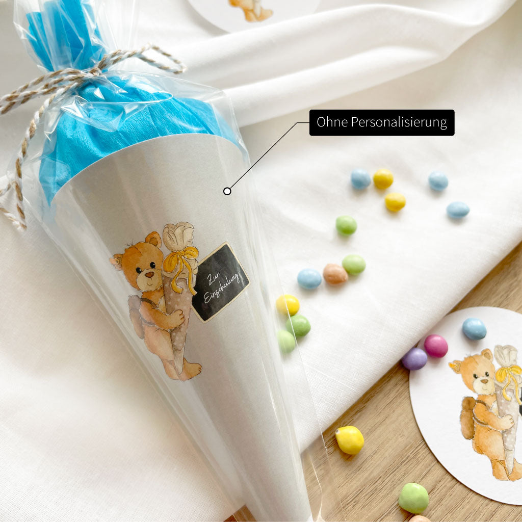 Aquarell Motiv mit Teddy Bär und Schultüte ohne Personalisierung