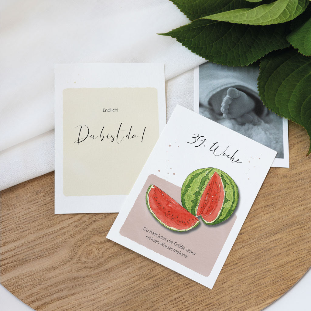 Größenvergleich der Schwangerschaftswochen auf den Karten