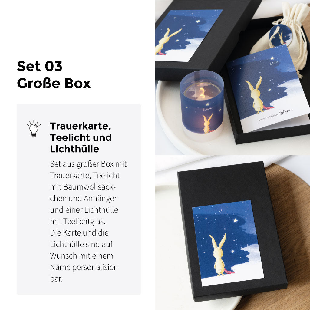 Das große Set kommt zusätzlich mit einem Teelicht Glas und einer Teelichthülle